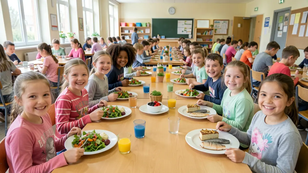 Generic image of a joyful school meal.