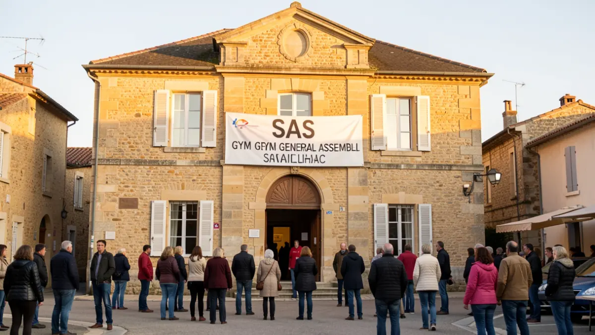 Facade of the Sanilhac town hall announcing the SAS gym general assembly.
