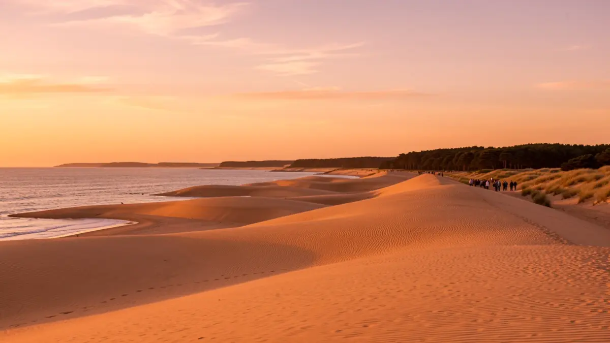Image générique de la Dune du Pilat en automne au coucher du soleil.