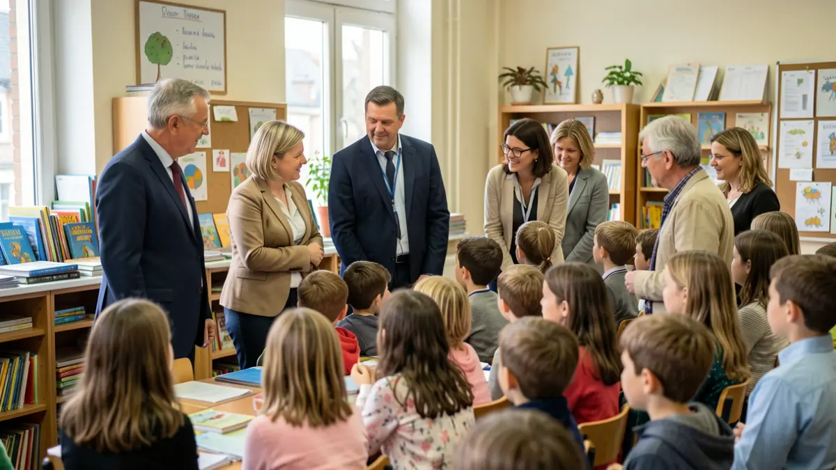 Image générique de personnel municipal et d'enfants dans un cadre éducatif.