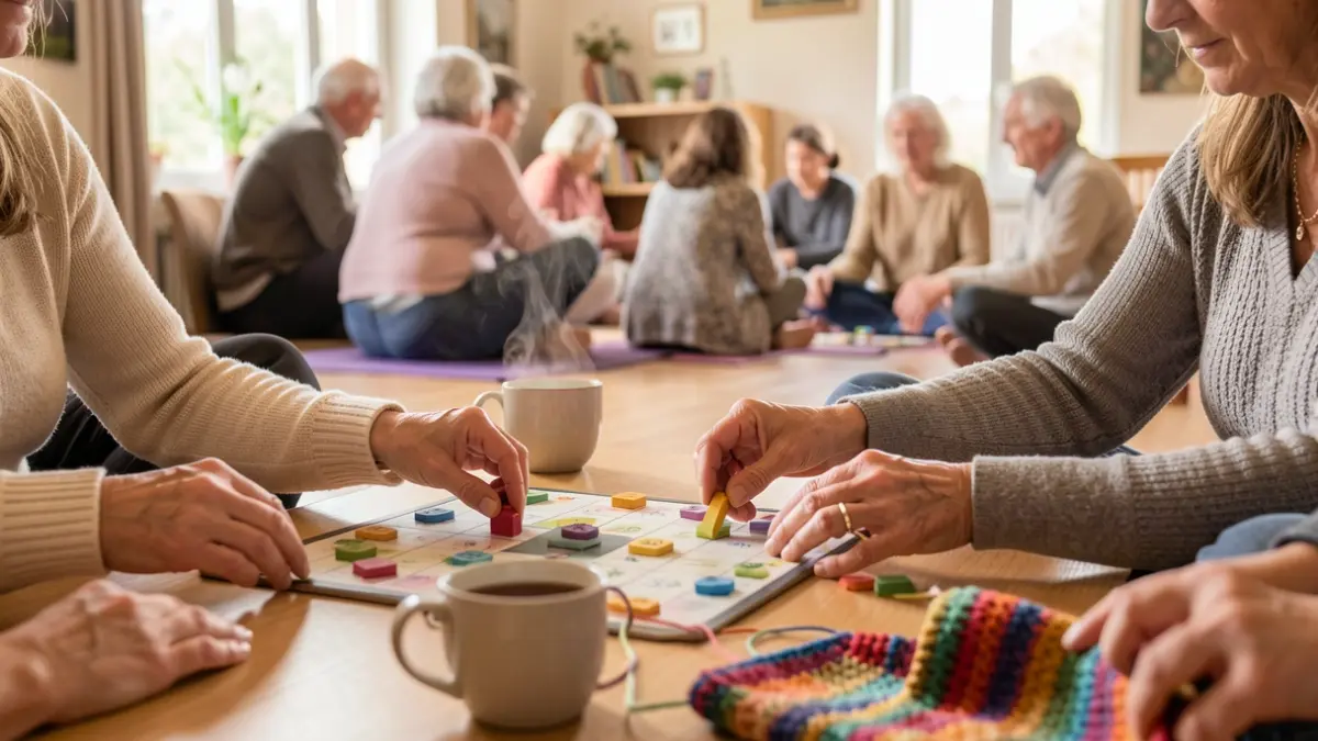 Image générique d'une activité intergénérationnelle dans un centre communautaire, mettant l'accent sur le bien-être et la convivialité.