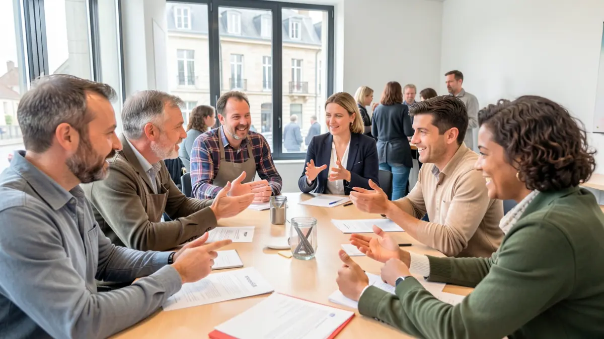 Image générique de professionnels de la restauration collective et de l'agriculture réunis pour un bilan.