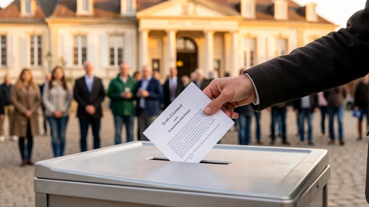 Main d'un citoyen déposant une proposition dans une urne devant la mairie de Soyaux.
