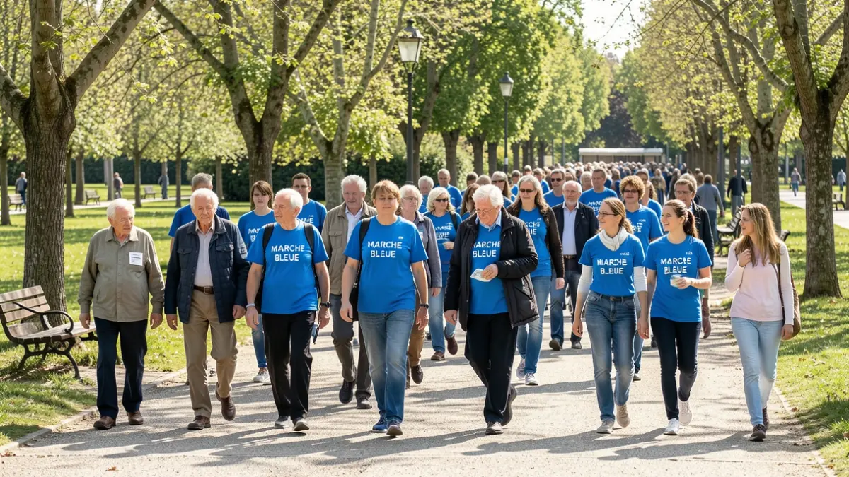 Image générique d'une marche intergénérationnelle dans un parc.