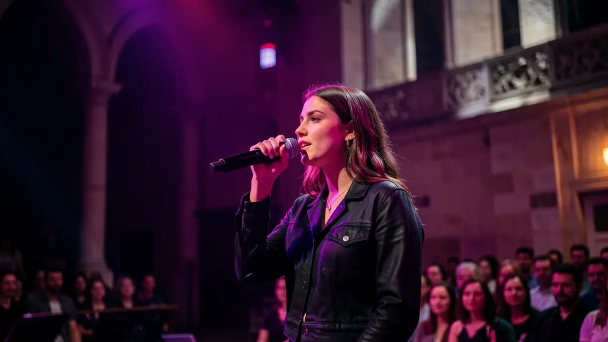 Image générique d'une chanteuse à la voix grave se produisant sur scène dans une ambiance soul-électro.