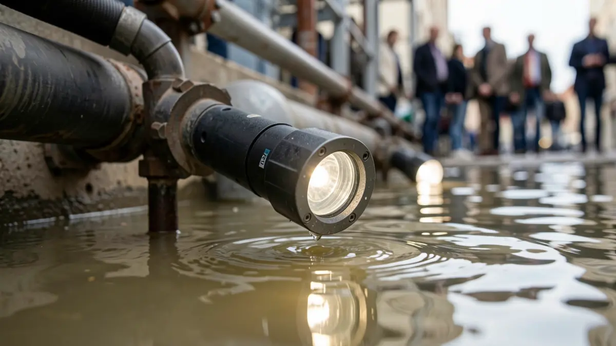 Generic image of a sewer network inspection camera in water.