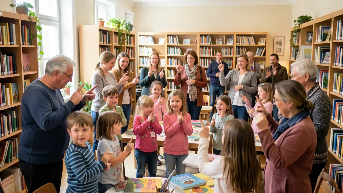 Playful French Sign Language workshop at the media library as part of the VitaBIB festival.