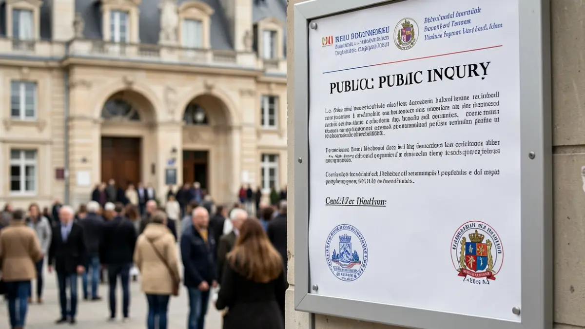 Avis d'enquête publique affiché sur un panneau officiel.