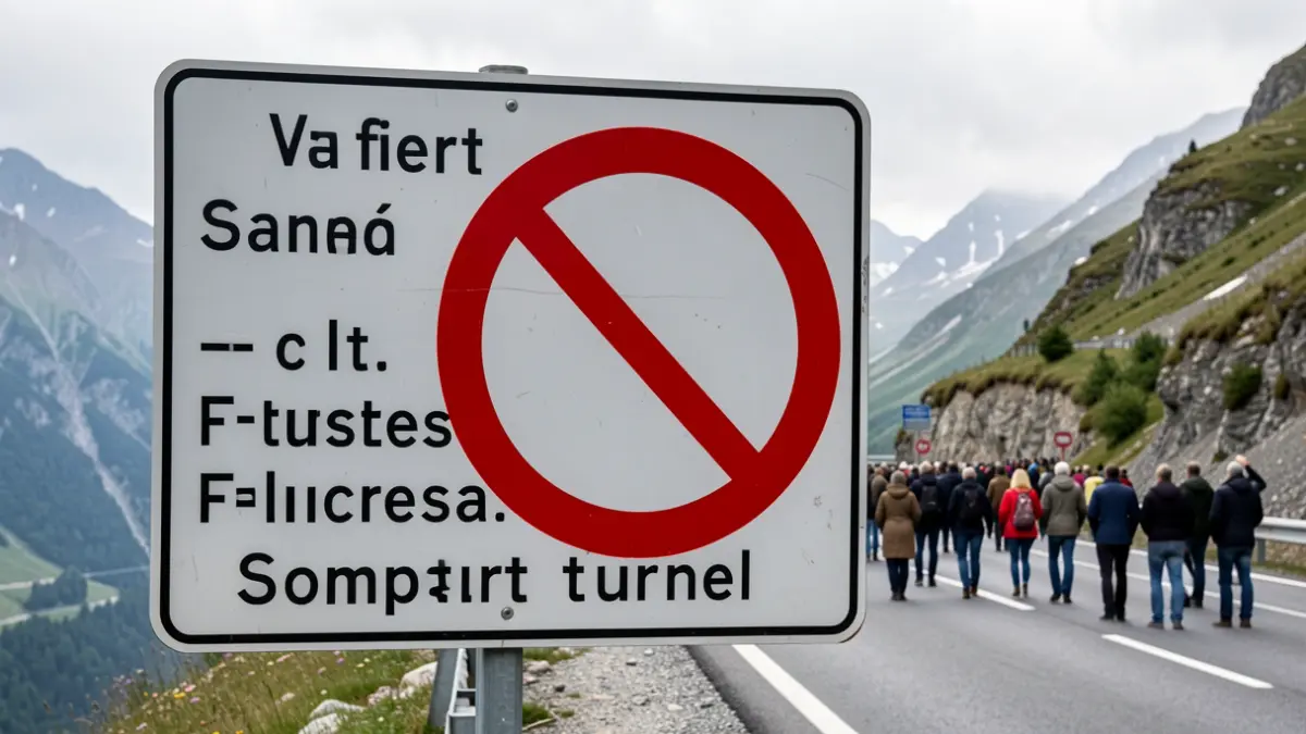 Signalisation routière bilingue du tunnel du Somport barré.