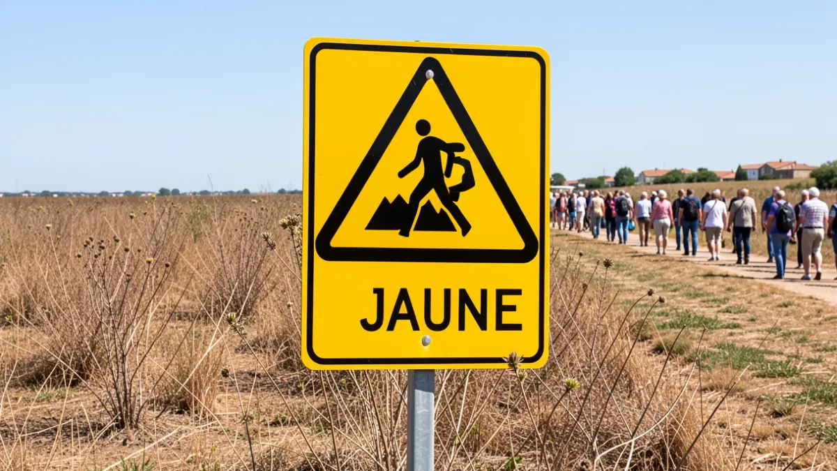 Yellow alert sign for forest fire risk in Gironde.