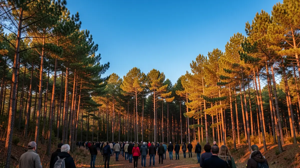 Pine forest in Nouvelle-Aquitaine under orange alert for forest fires.