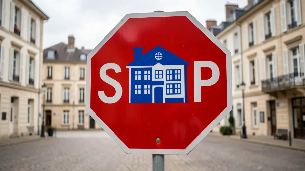 Image générique de panneaux d'arrêt et d'une école, symbolisant une grève.