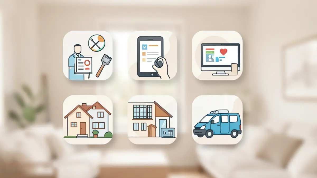 Image générique de services publics locaux : santé, numérique, rénovation et transport.