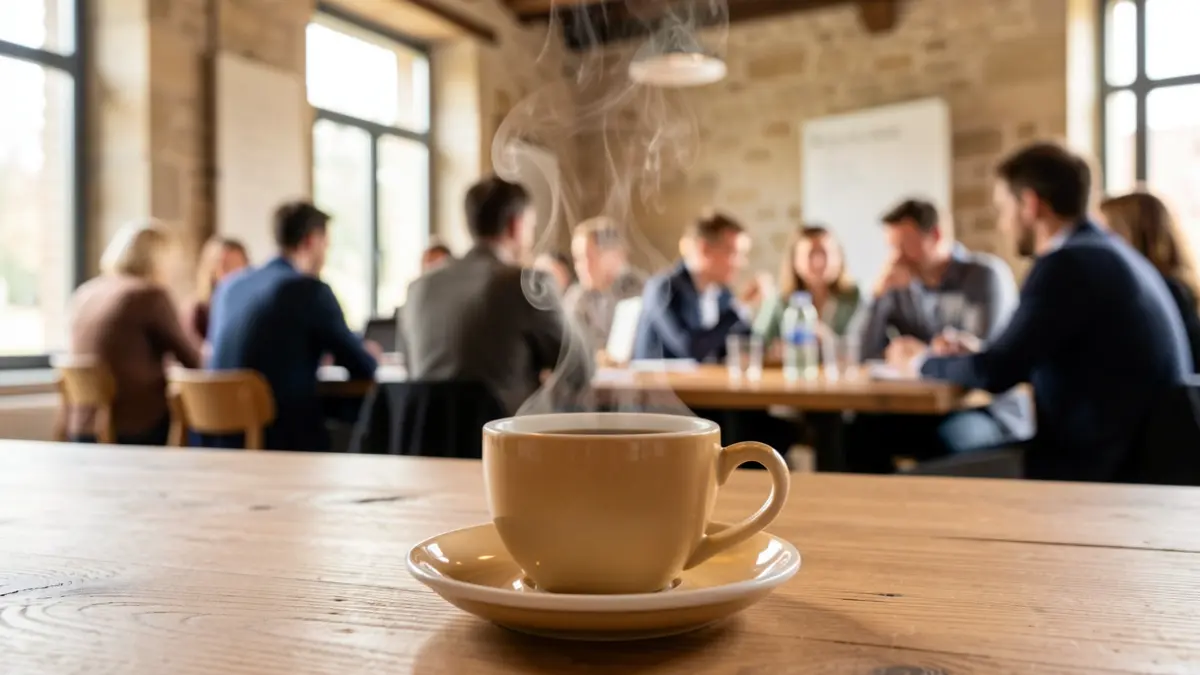 Image générique d'un café dans un espace de travail convivial.