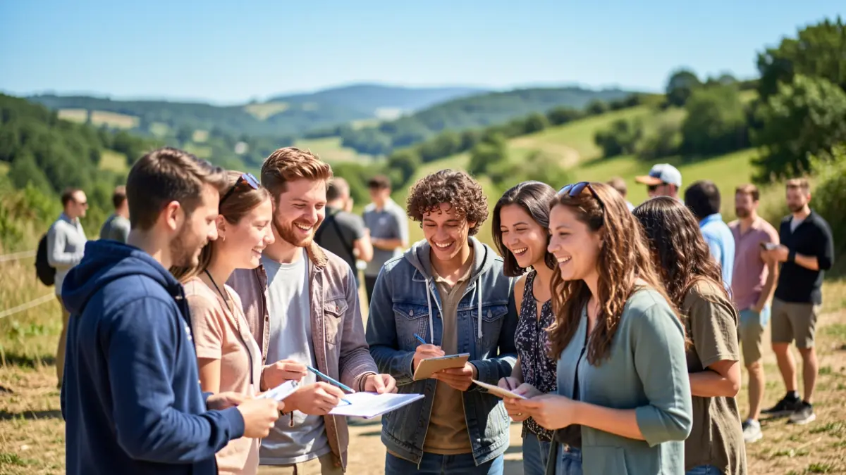 Image générique de jeunes adultes en formation en extérieur.