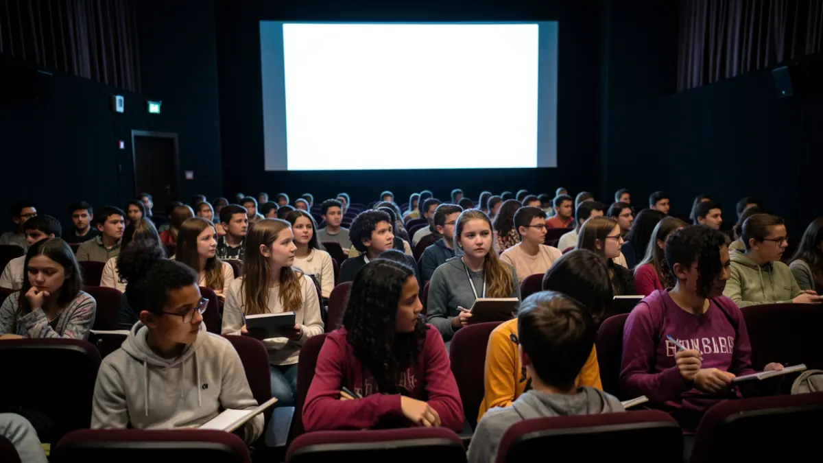 Generic image of young students in a cinema auditorium.