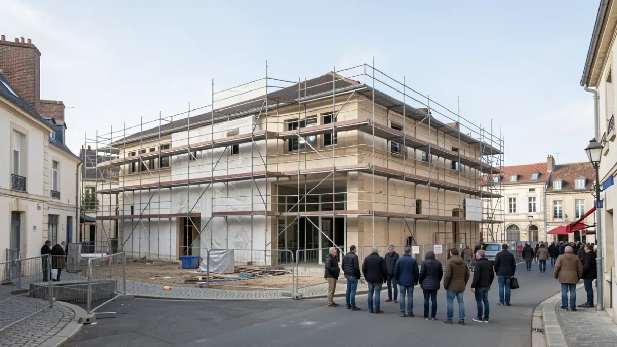 Vue extérieure du Musée de la Création Franche à Bègles pendant des travaux de rénovation.