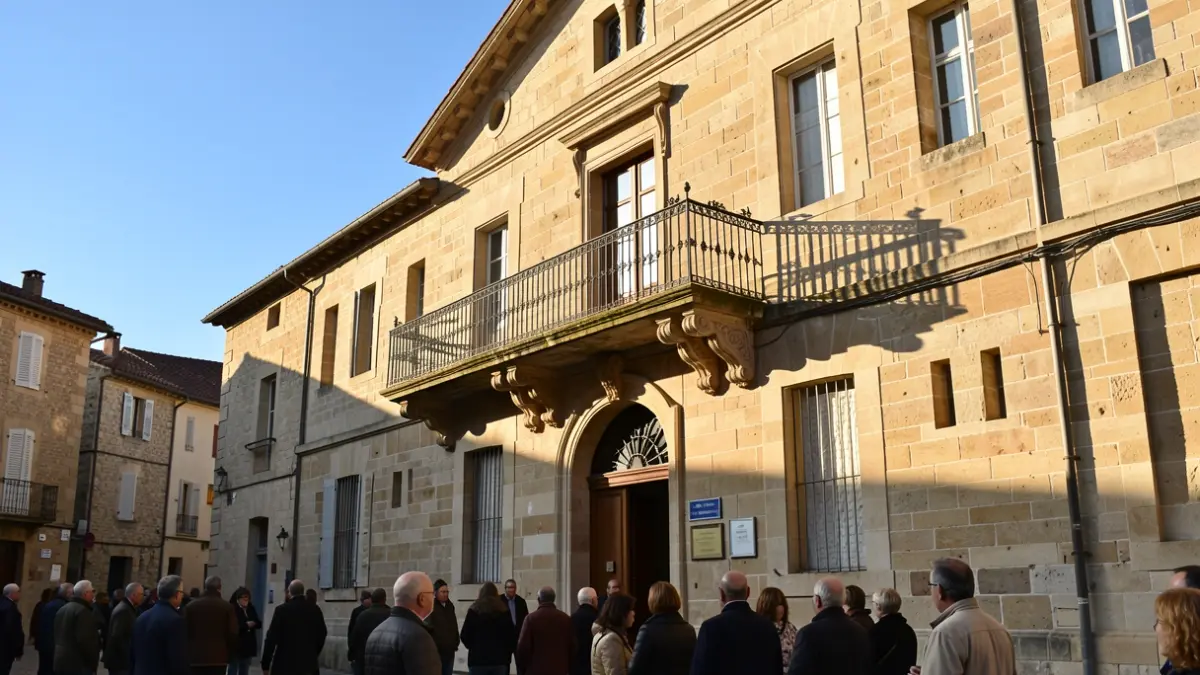 Facade of the Condat-sur-Vienne town hall on a sunny day.