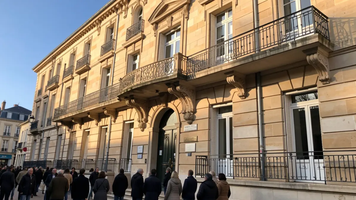 Facade of the Bordeaux town hall, an official stone building under a blue sky.