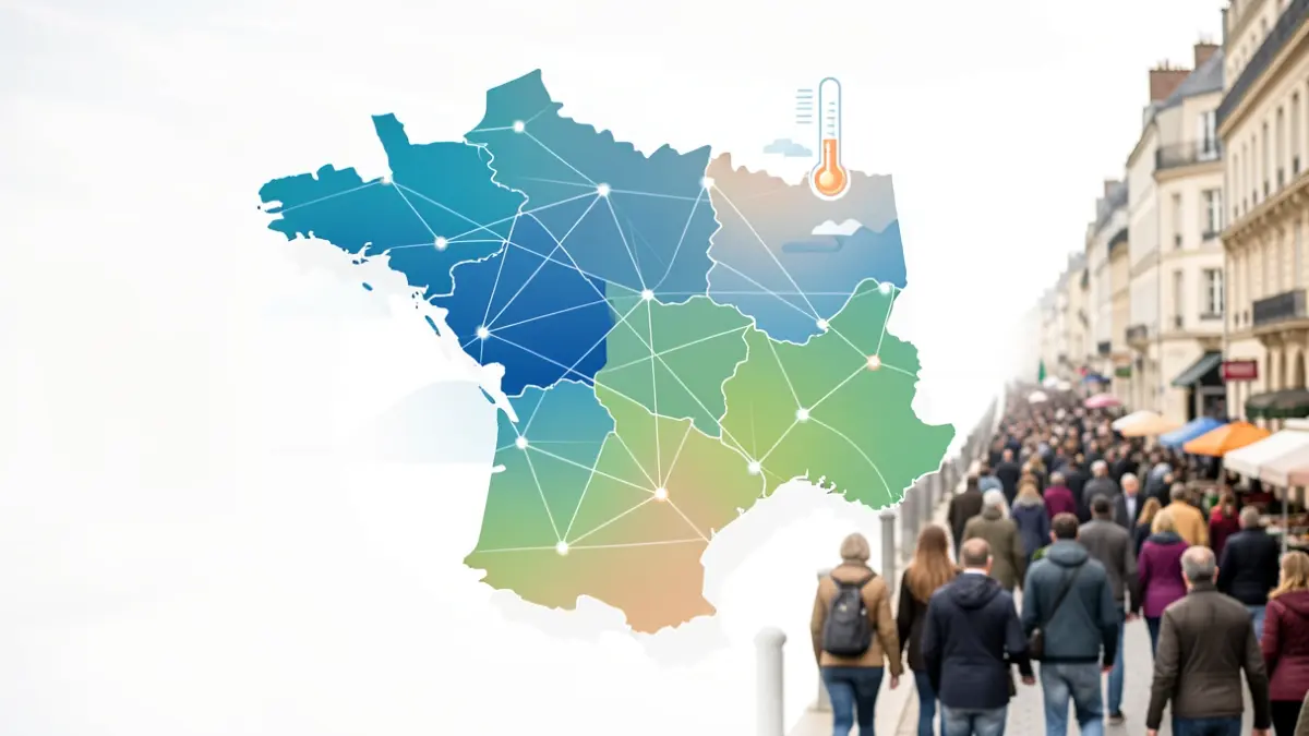 Abstract representation of regional energy data and climate challenges in Nouvelle-Aquitaine.