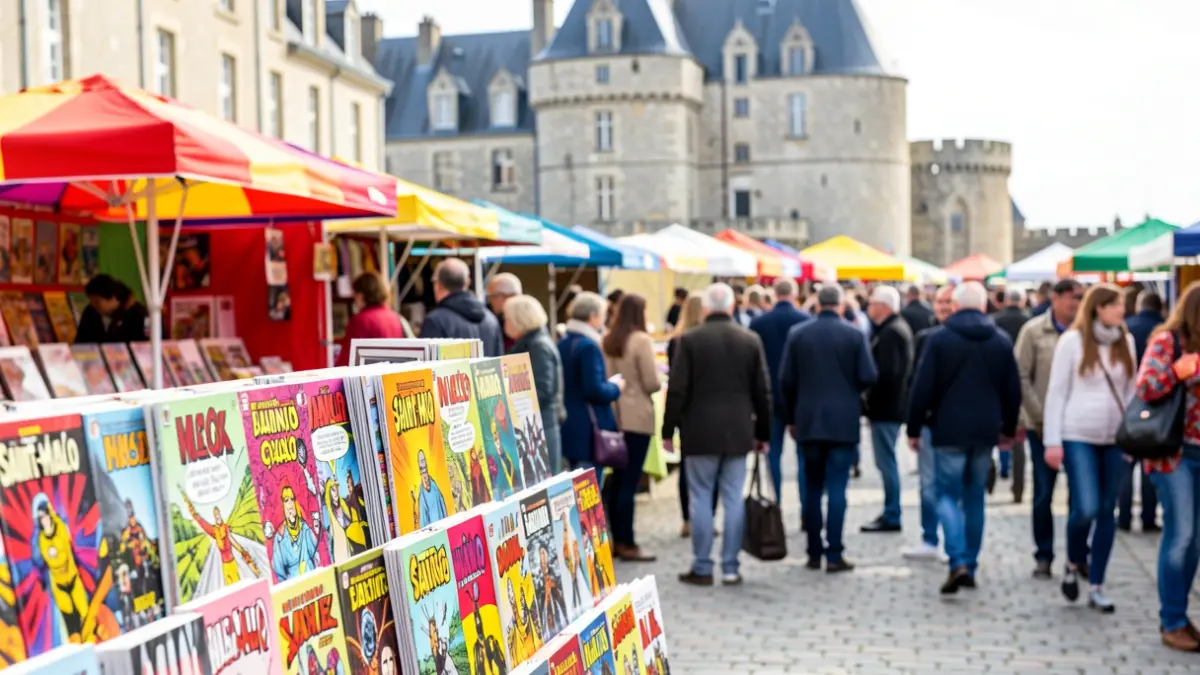 Generic image of a comic book festival with stalls and a crowd.