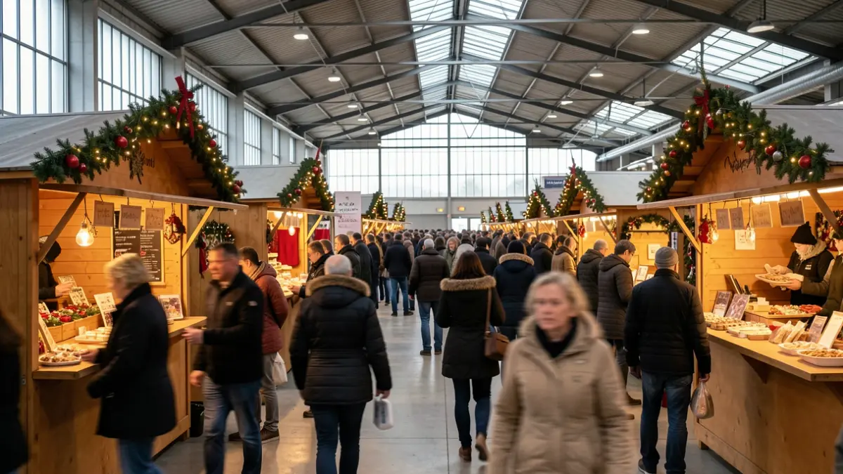 Marché de Noël à l'Espace Confluences de Condat-sur-Vienne.
