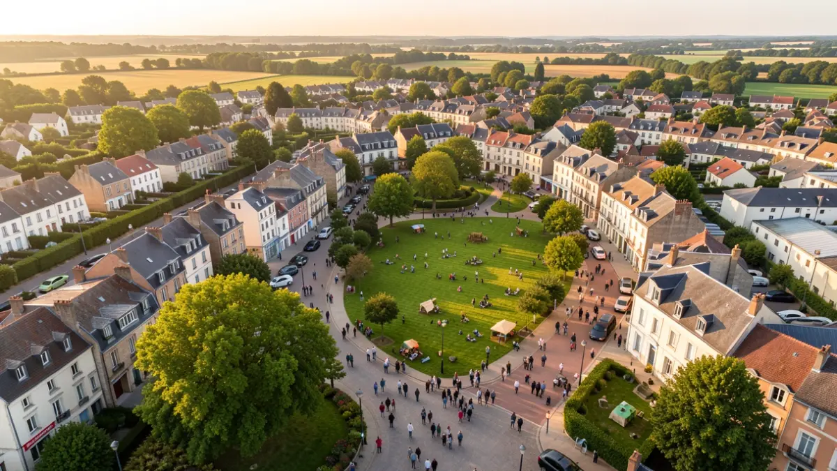Image générique de quartiers urbains dynamiques avec espaces verts et activités communautaires.