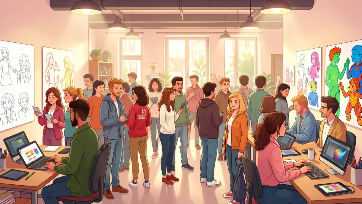 Generic image of an animation event with students and professionals.