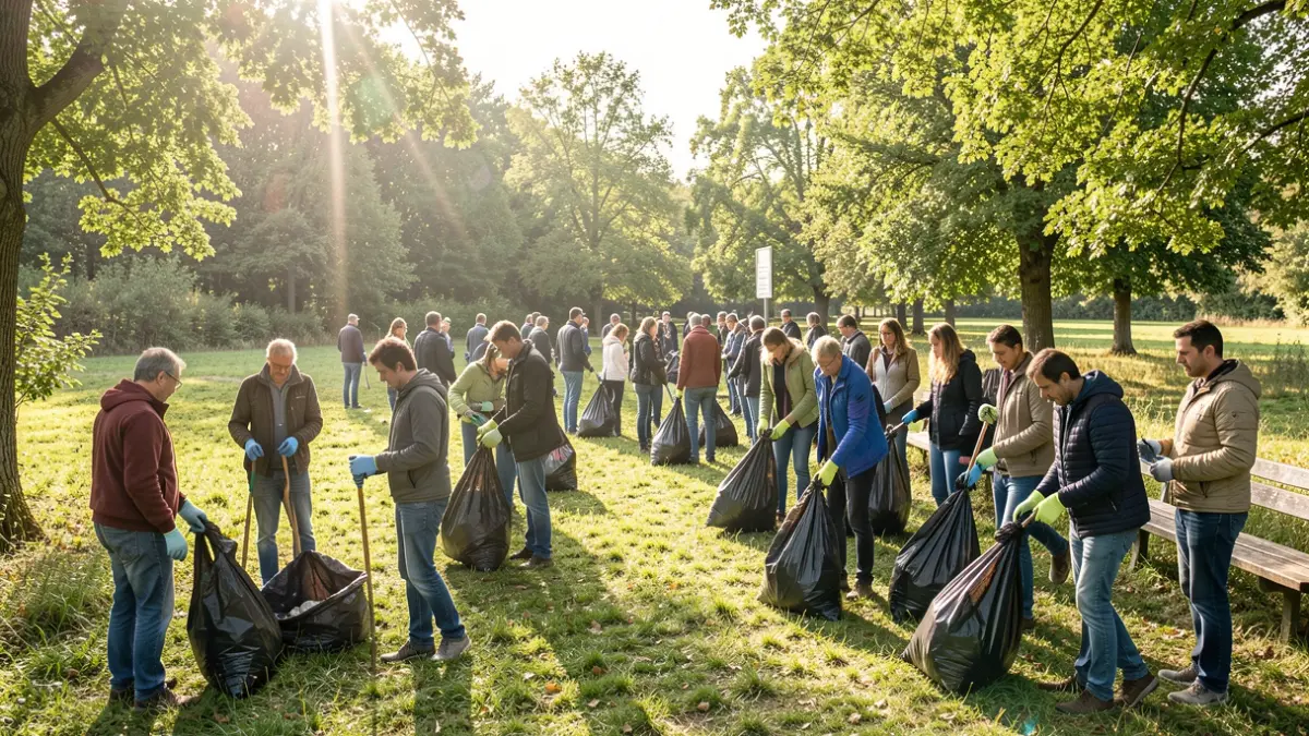 Image générique de volontaires ramassant des déchets dans un parc.