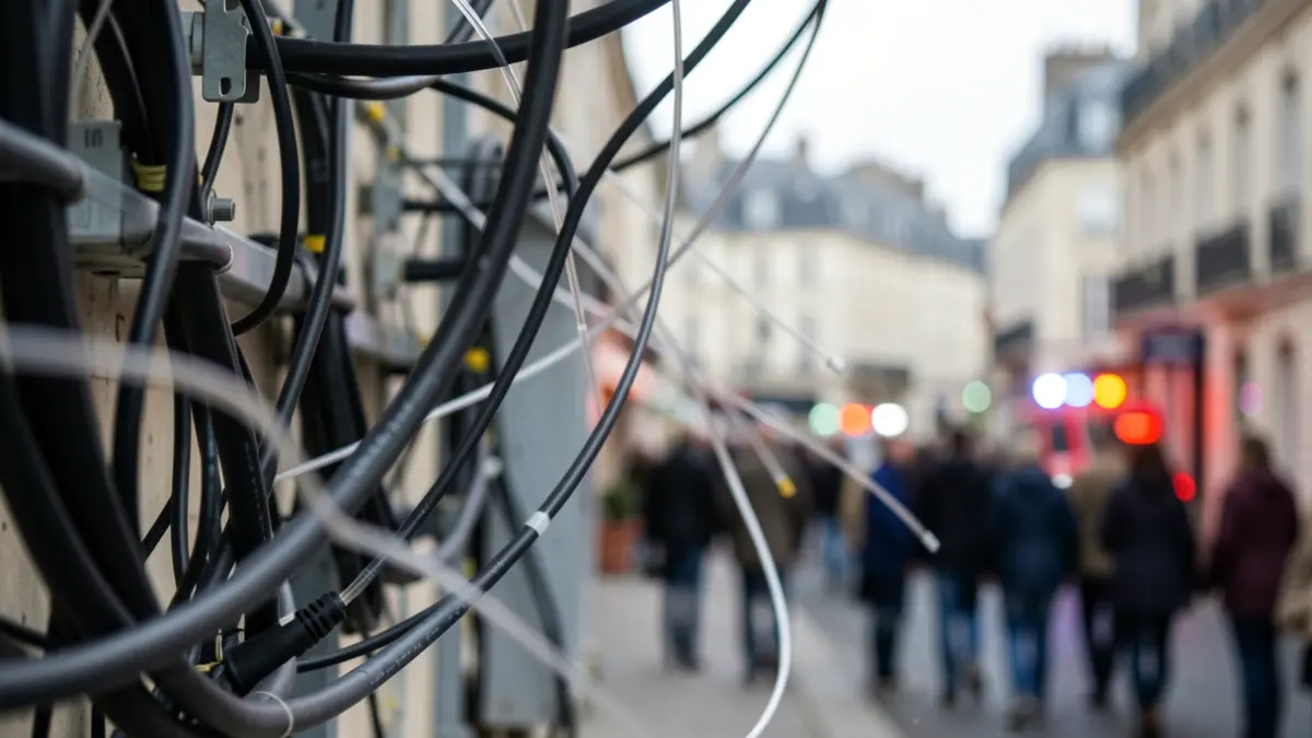 Image générique de câbles de télécommunication et de fibre optique affectés par une panne dans les Pyrénées-Atlantiques.