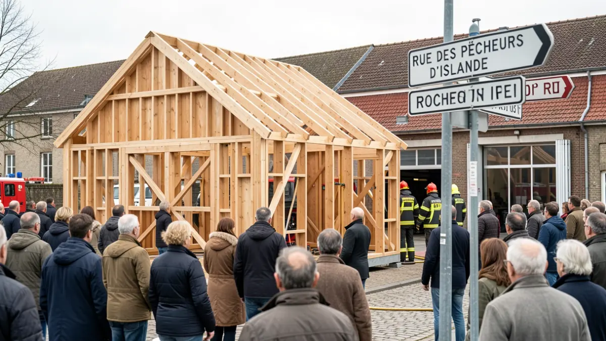 Wooden structure for a firefighter rescue competition in Rochefort.