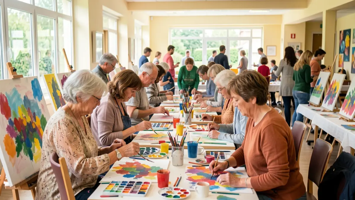 Image générique d'un atelier d'art créatif avec des participants variés.