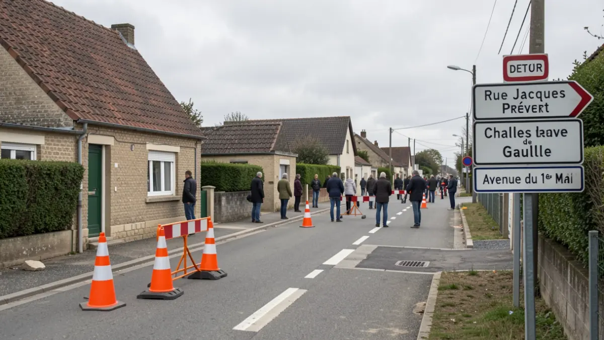 Roadworks on Rue Saint-Exupéry in Tarnos, with traffic detour.