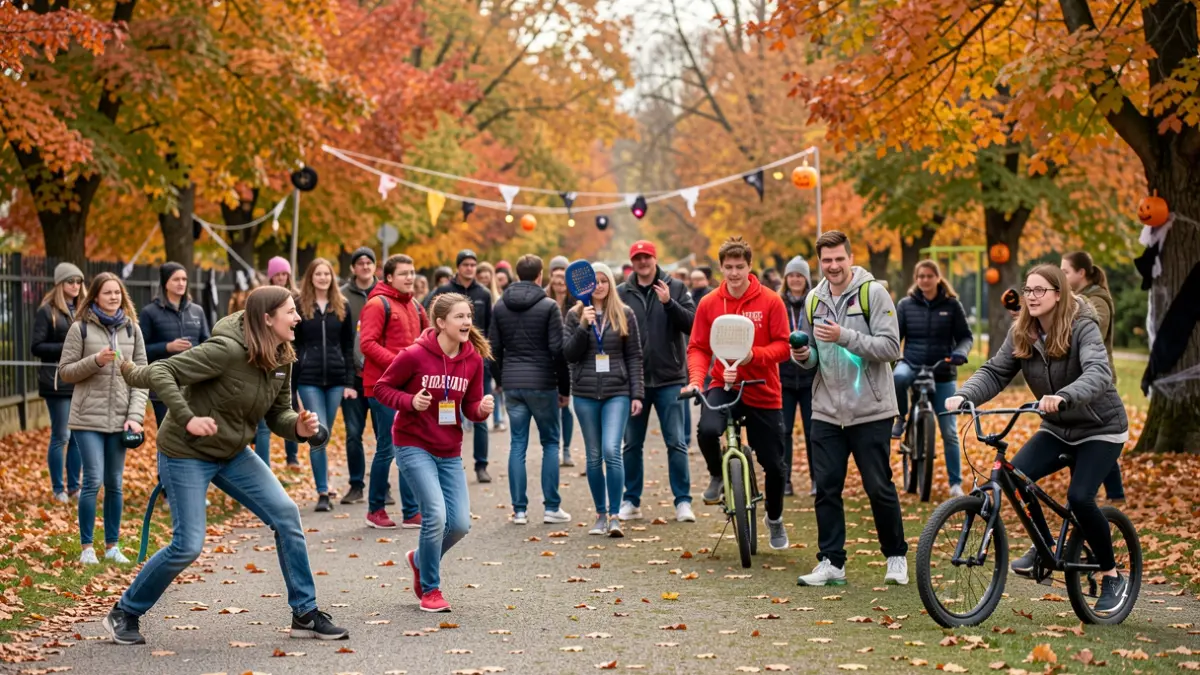 Generic image of teenagers participating in sports and fun activities during autumn holidays with a Halloween touch.