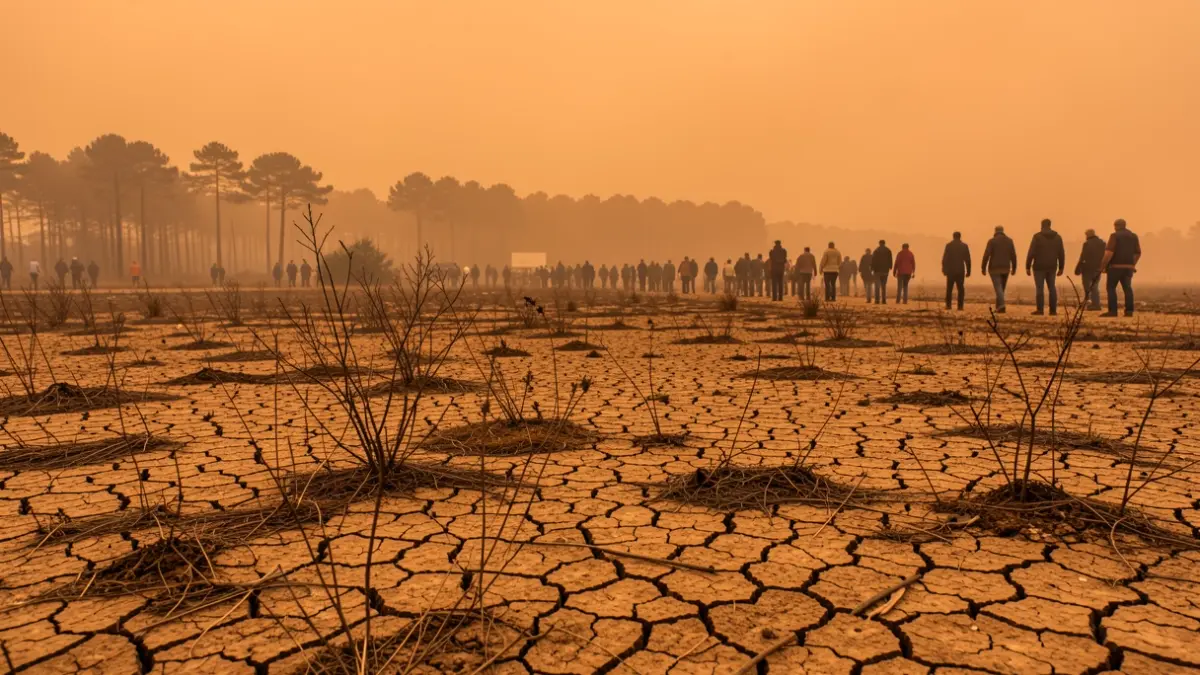 Generic image of a dry, cracked landscape symbolizing high forest fire risk in Nouvelle-Aquitaine.