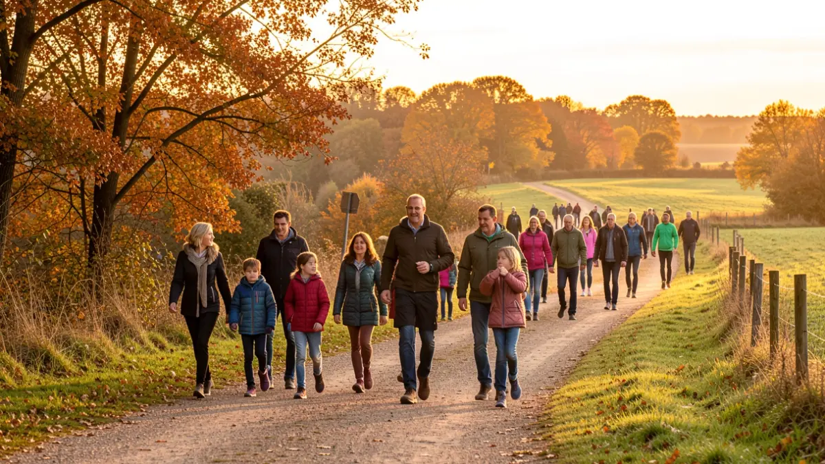 Generic image of participants in a hike in Nouvelle-Aquitaine at sunset.