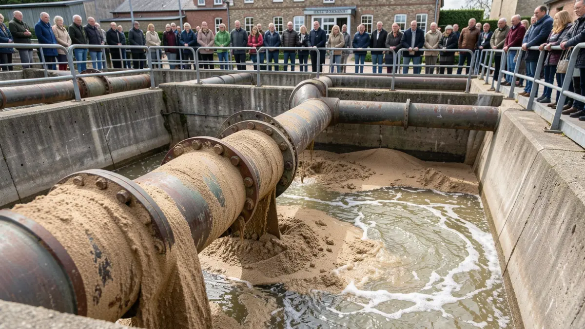 Generic image of industrial pipes and accumulated sand in a wastewater treatment basin.