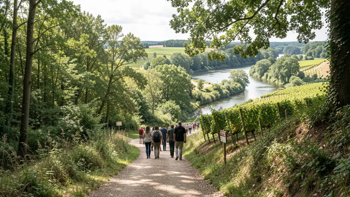 Generic image of a well-maintained hiking trail through diverse landscapes of forests, rivers, and vineyards in Nouvelle-Aquitaine.