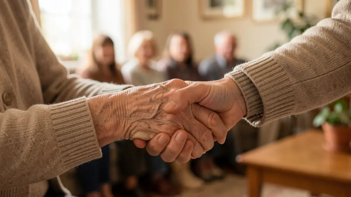 Image générique de mains âgées et jeunes se tenant, symbolisant le soin aux aînés.