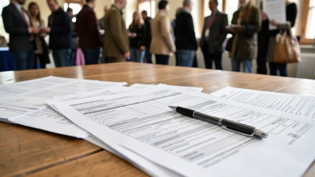 Generic image of administrative documents and agricultural aid application forms on a wooden table.