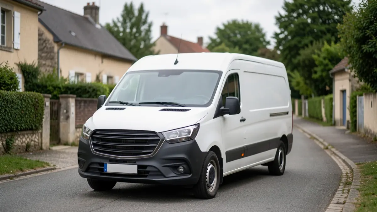 Generic image of a white van parked on a residential street.