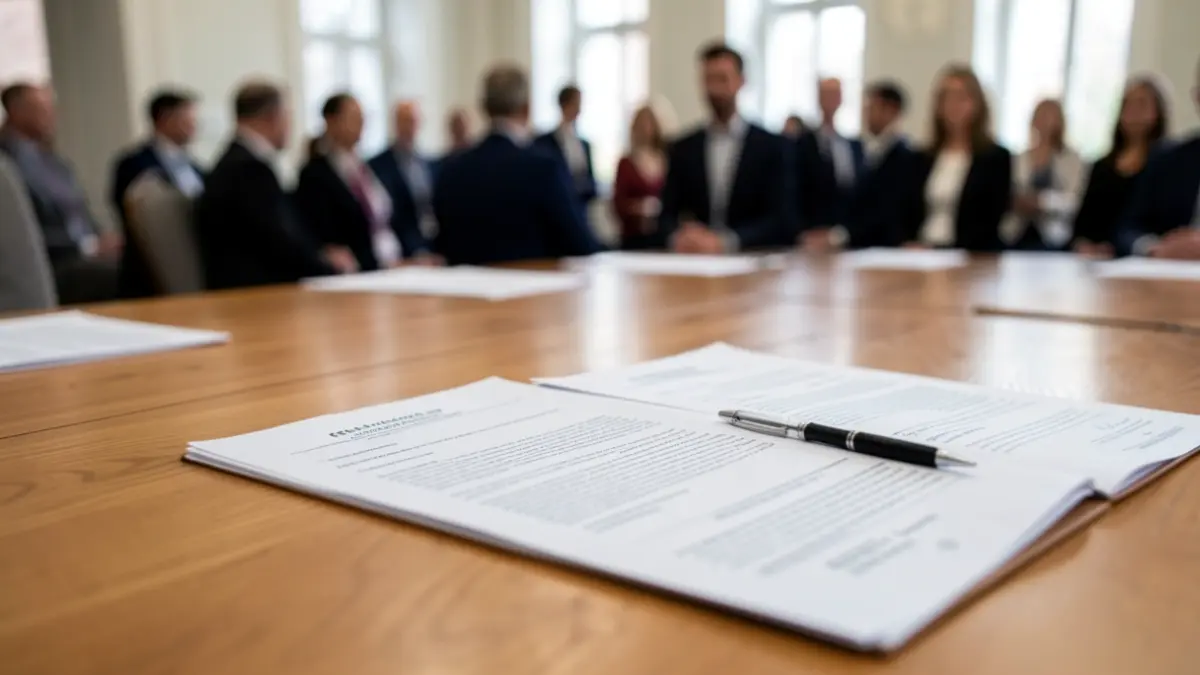 Image générique de documents officiels sur une table en bois.