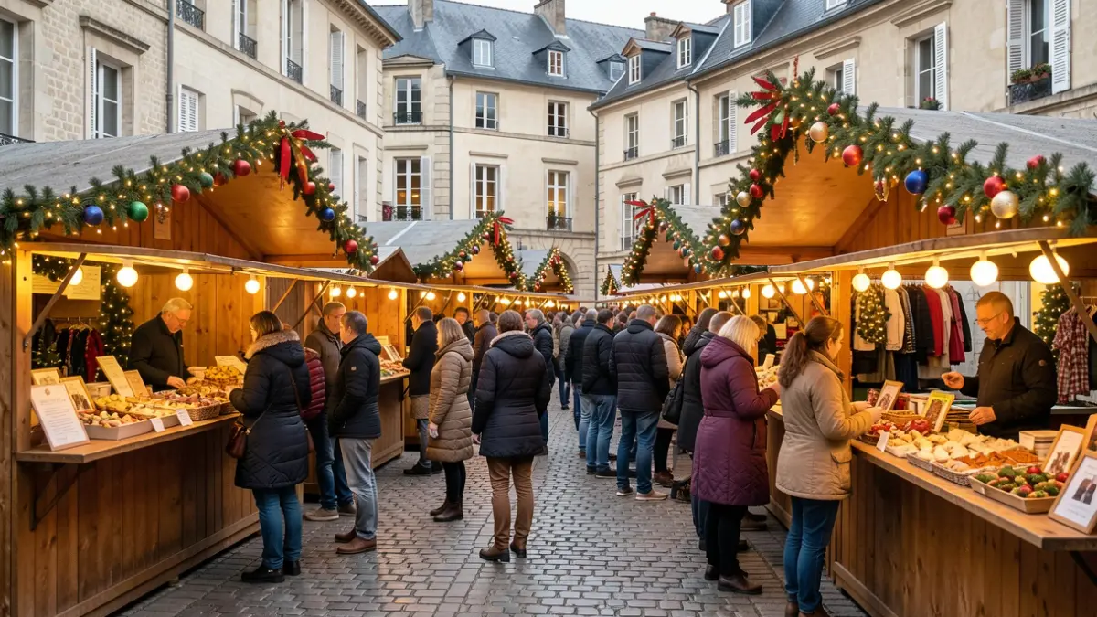 Festive Christmas market in Saint-Seurin-sur-l'Isle featuring local artisans and products.