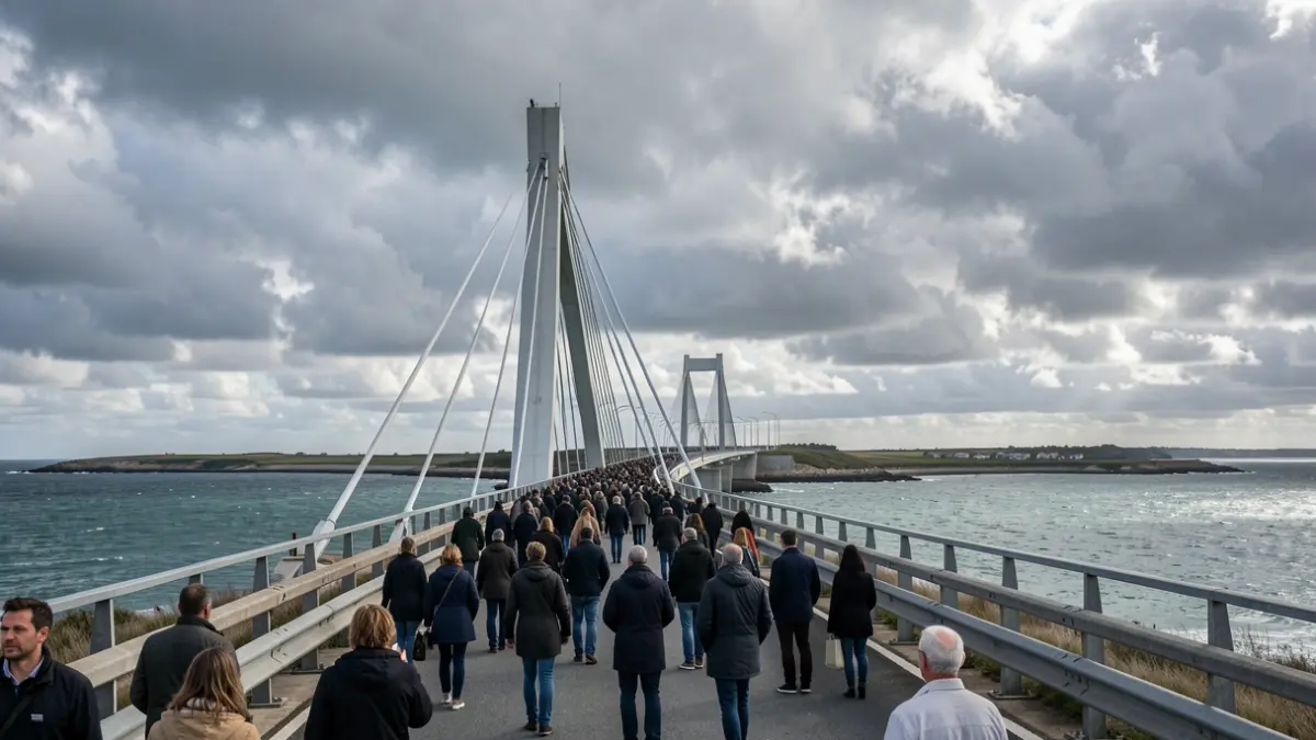 Le pont d'Oléron sous un ciel menaçant, symbole de la consultation publique sur son avenir.