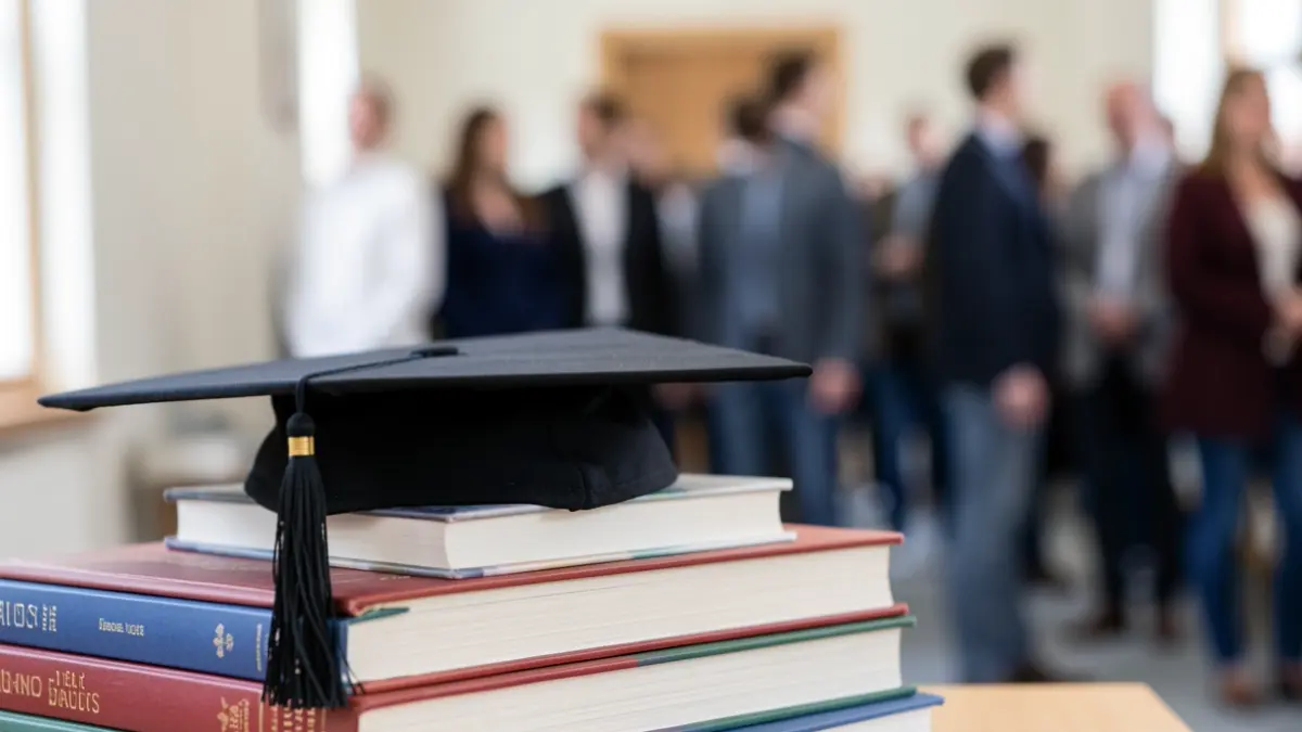 Generic image of a graduation cap on books, symbolizing a decline in higher education enrollment.