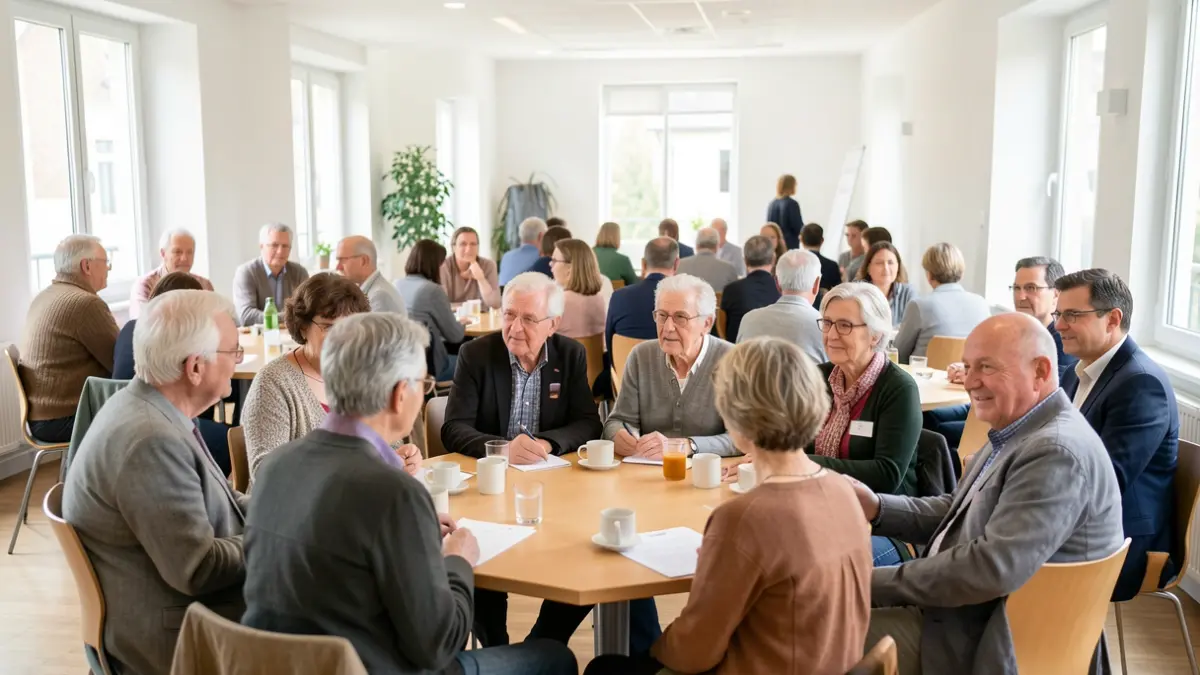 Image générique d'une réunion intergénérationnelle dans un centre communautaire.