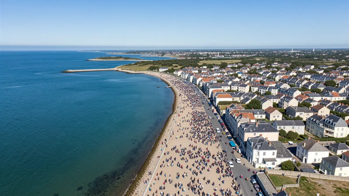 Image générique: france, avec l'océan Atlantique et la ville. Ciel bleu clair et eau calme.