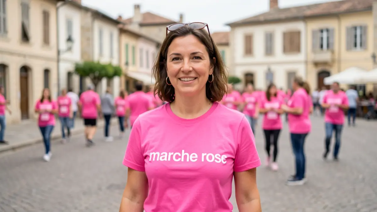 Image générique de participants à une marche rose dans une ville de Nouvelle-Aquitaine.