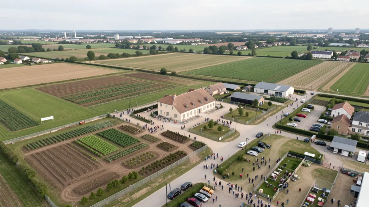 Aerial view of a municipal farm project in Boulazac Isle Manoire, Nouvelle-Aquitaine.