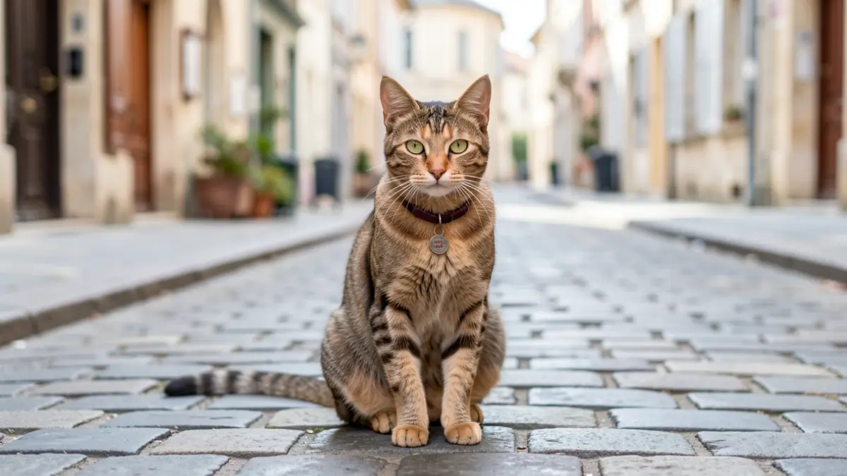 Generic image of a stray cat in a town street.